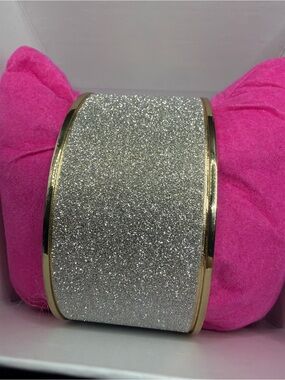 Silver Glitter Wide Cuff Bracelet Gold Tone Hinged Statement Bangle